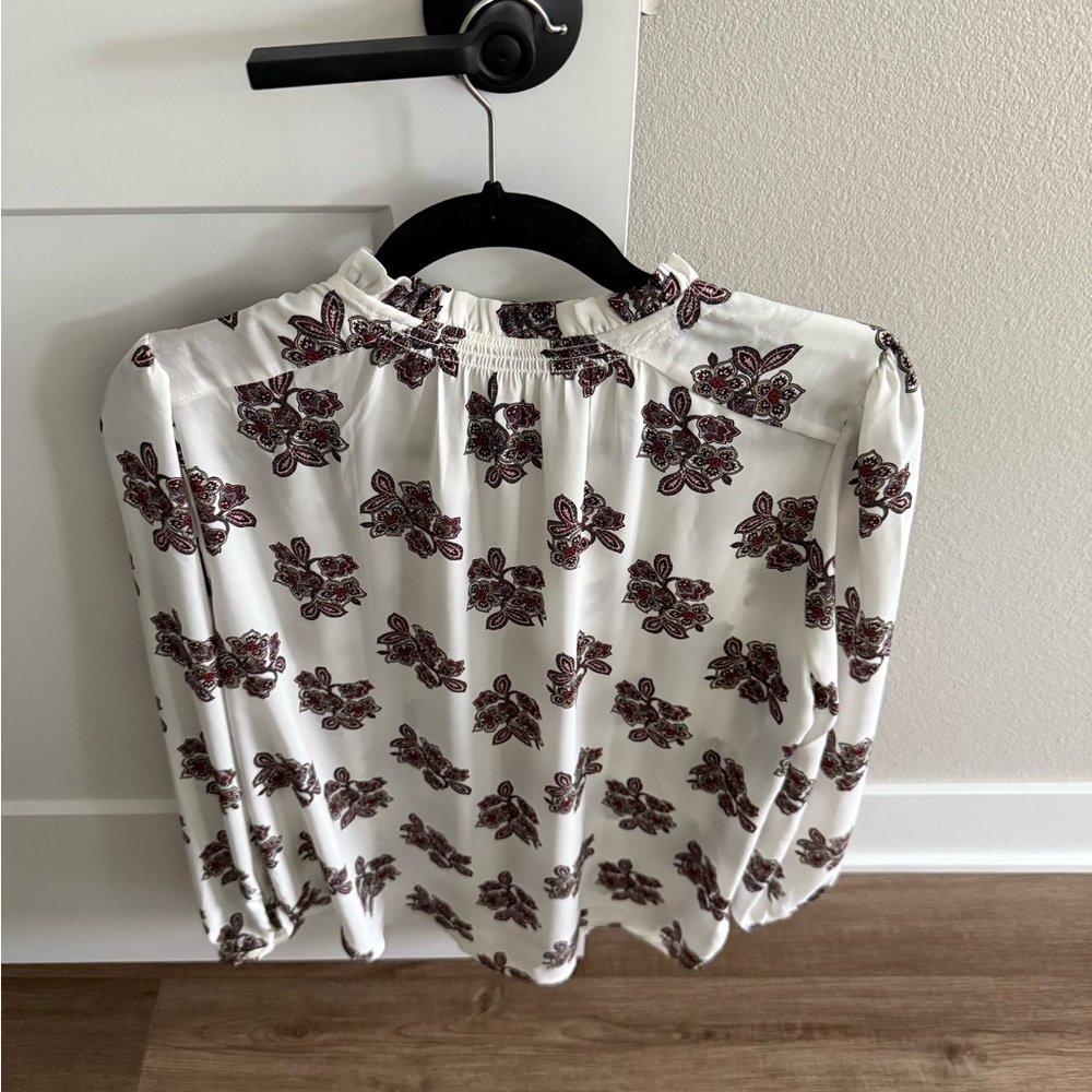 LOFT Floral Blouse in White and Burgundy - Picture 2 of 3